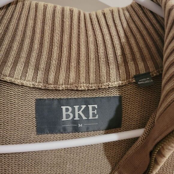 Bke Sweater Quarter Zip Knit Beige Size Medium M Mock Neck Cotton - Picture 3 of 6
